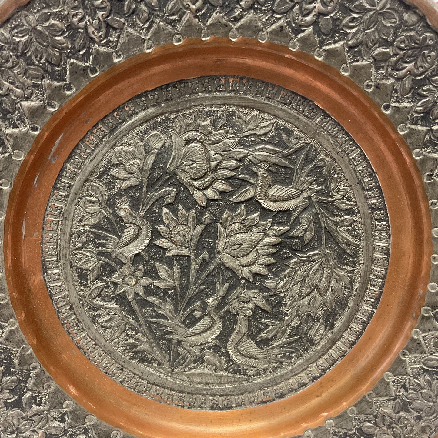 Hand Hammered Stamped Tinned Copper Wall Hanging Art 8"