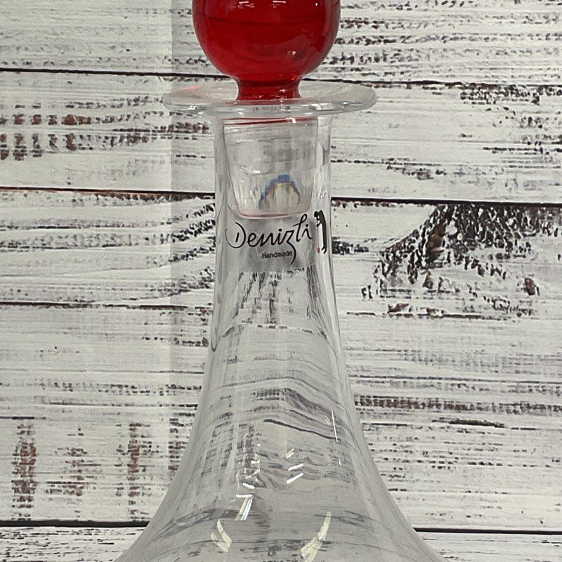 VTG. Denizli Hand Blown Turkish Glass Decanter W/ Red Stopper