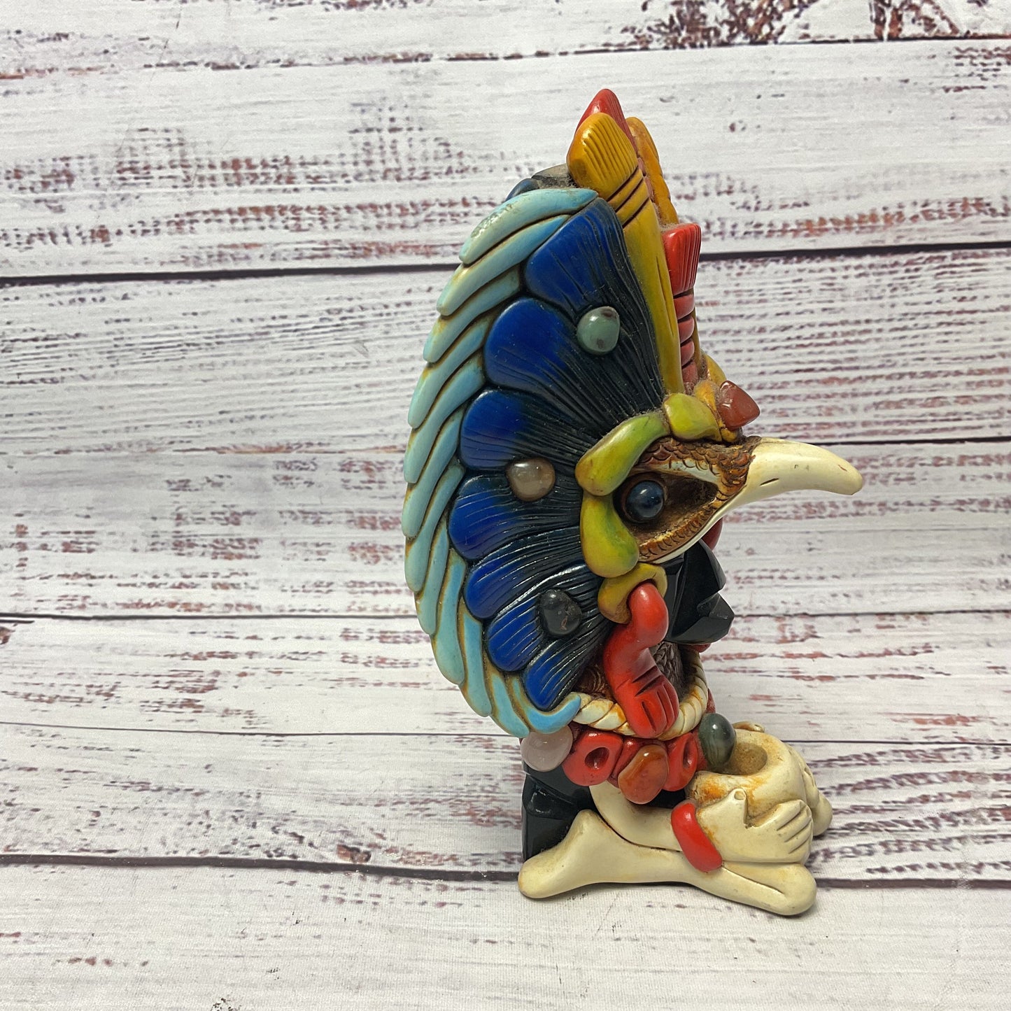 Aztec Mayan Onyx Carved Stone Clay Gem Sculpture Sculpture 6.5"