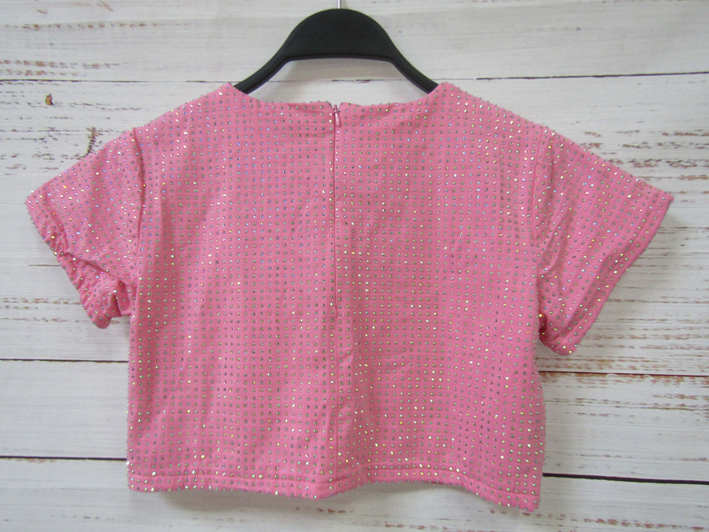 Lola + The Boys Taylor Girl's Pink Embellished Crop Top T-Shirt Size 8