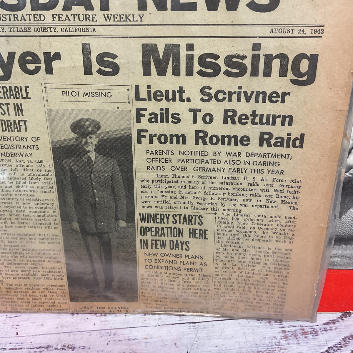 Lindsay Tulare County Newspaper Missing Pilot Life Magazine August 1943 WW2