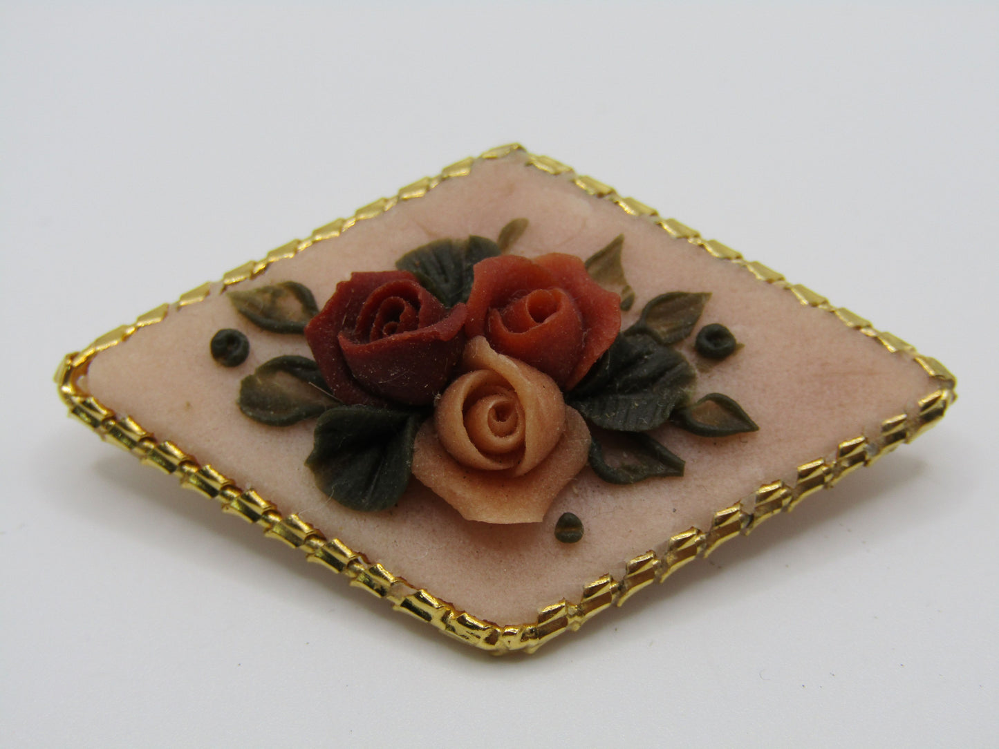 Vintage Handcrafted Floral Rose Resin Gold Plated Brooch Pin