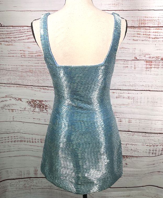Staud Le Sable Beaded Mini Dress French Blue S