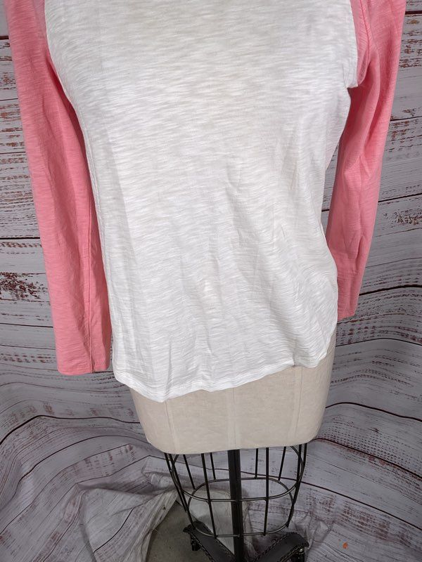 VERONICA BEARD Jeans Women's Mason Baseball Tee Rosebloom/White Size M