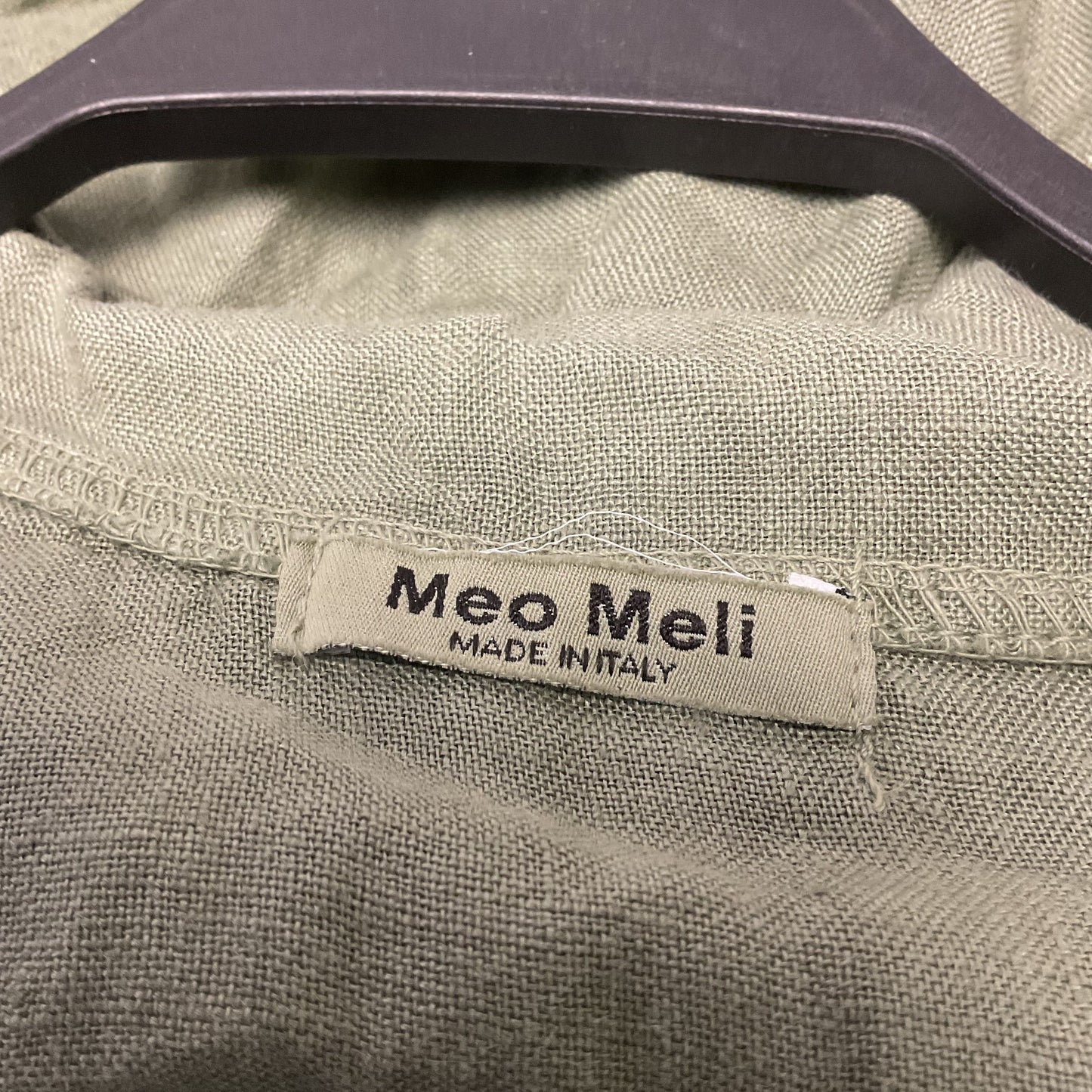 Meo Meli Green Linen Button Up Front Tie Blouse Top