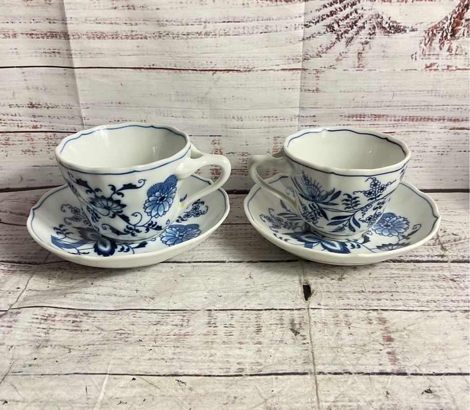 Blue Danube Blue Onion Pattern Porcelain Cup Saucer Creamer Set Blue White