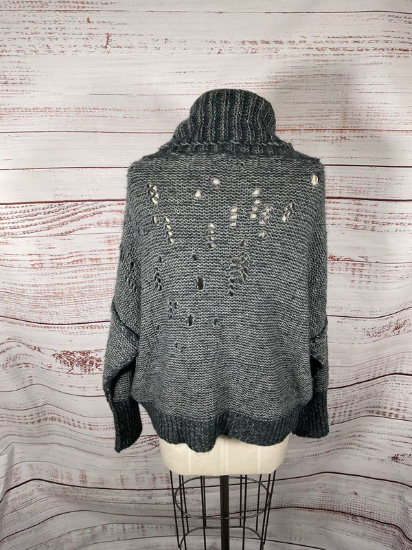 Sarah Pacini Oversized Knit Avant Garde Wool Blend High Neck Long Tunic Sweater