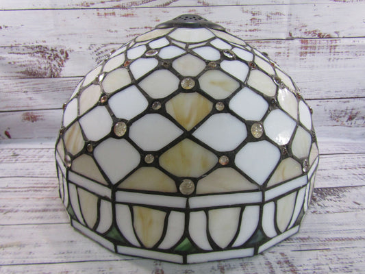 Tiffany Style White Stained Crystal Bead Geometric Lattice Lamp Shade