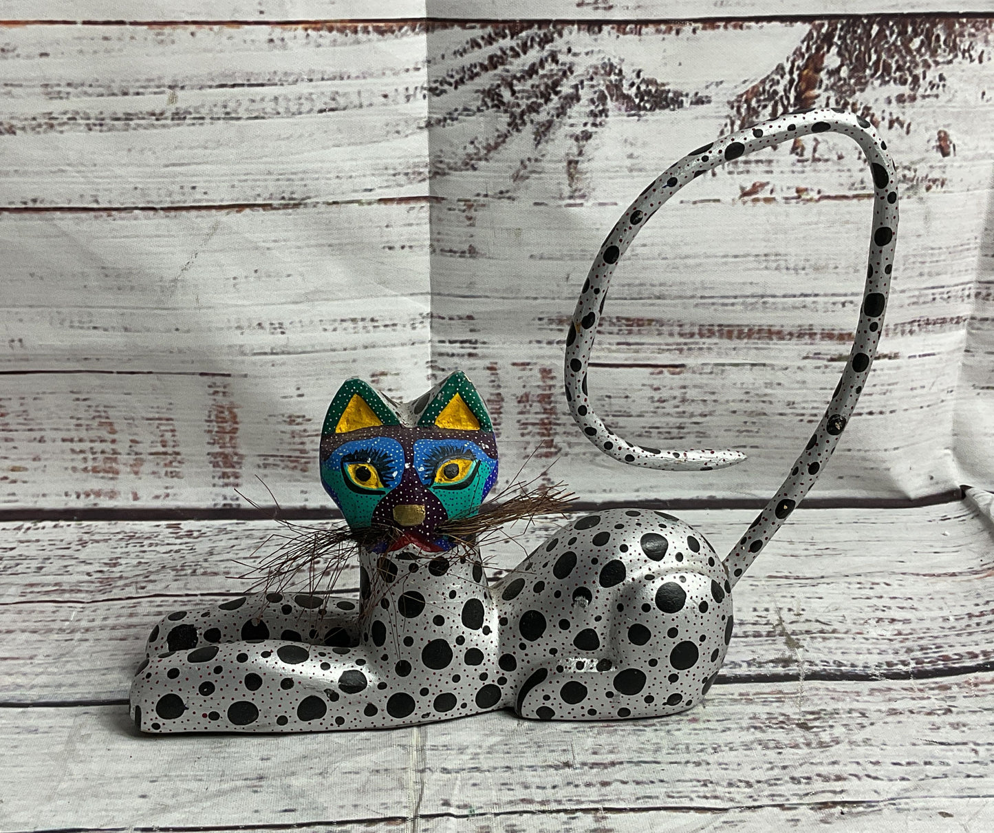 Luis Sosa Calvo Alebrije Wood Carved Cat Figurine Multicolor