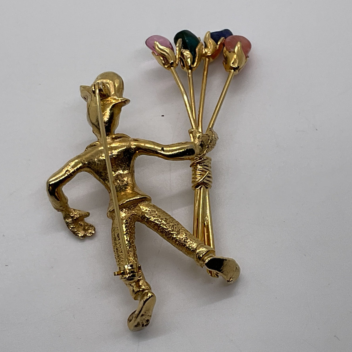 VTG. MCM Gold Tone Agate Mime Balloon Salesman Brooch- 2.75"