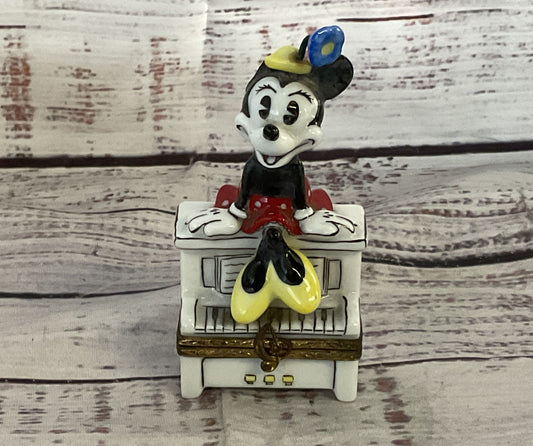 Limoges Disney Artoria Minnie Mouse on Piano Trinket Box Multicolor