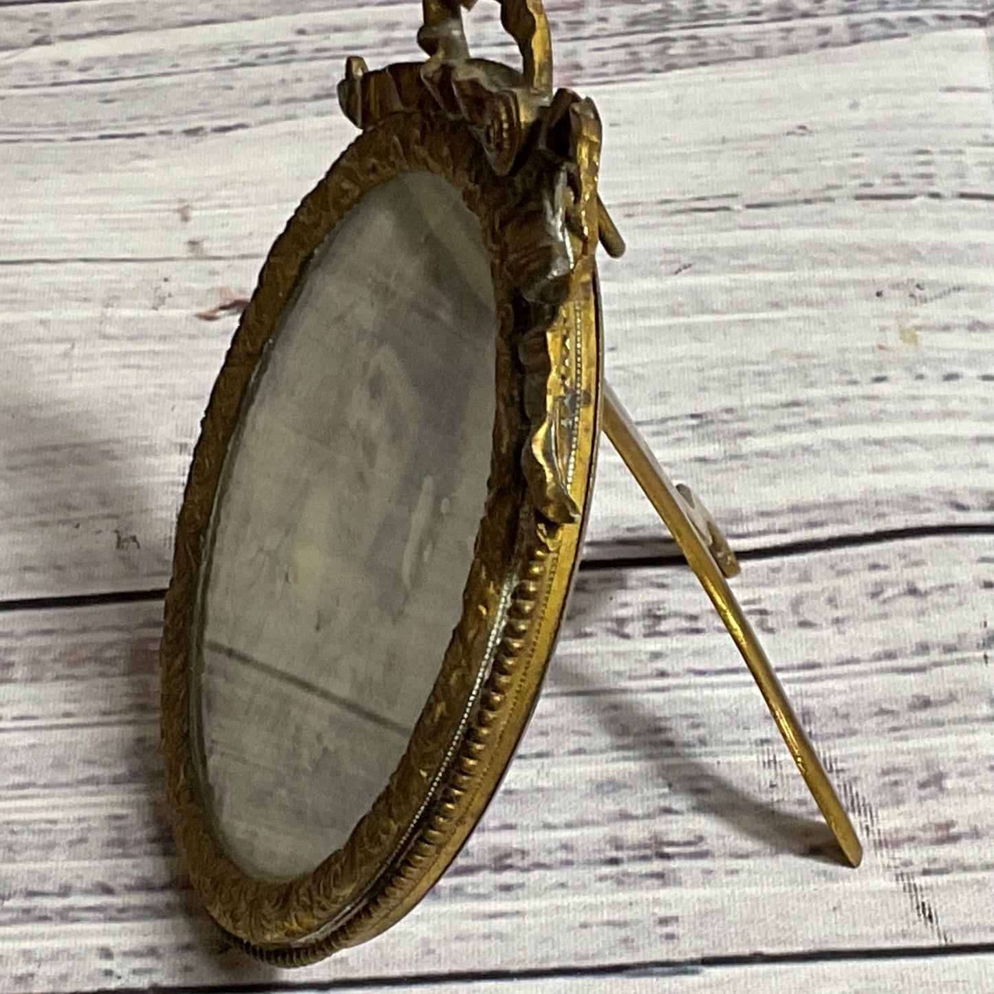 Signed ANTIQUE Miniature Portrait of Child w/ William Schaus Brass Gilded Frame