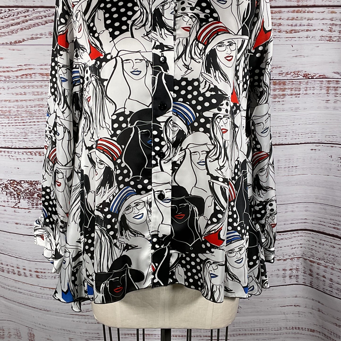 NWT JEFF GALLANO Paris Women's Print Long Sleeve Collar Blouse- SZ 2