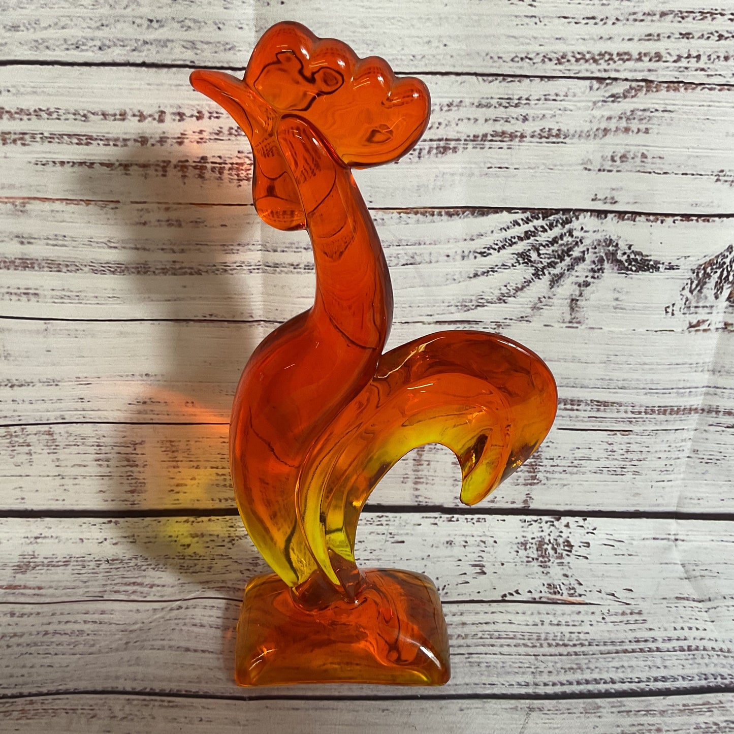 VTG. MCM VIKING? Glass Orange/Yellow Ombre Kellogg Rooster- 10"