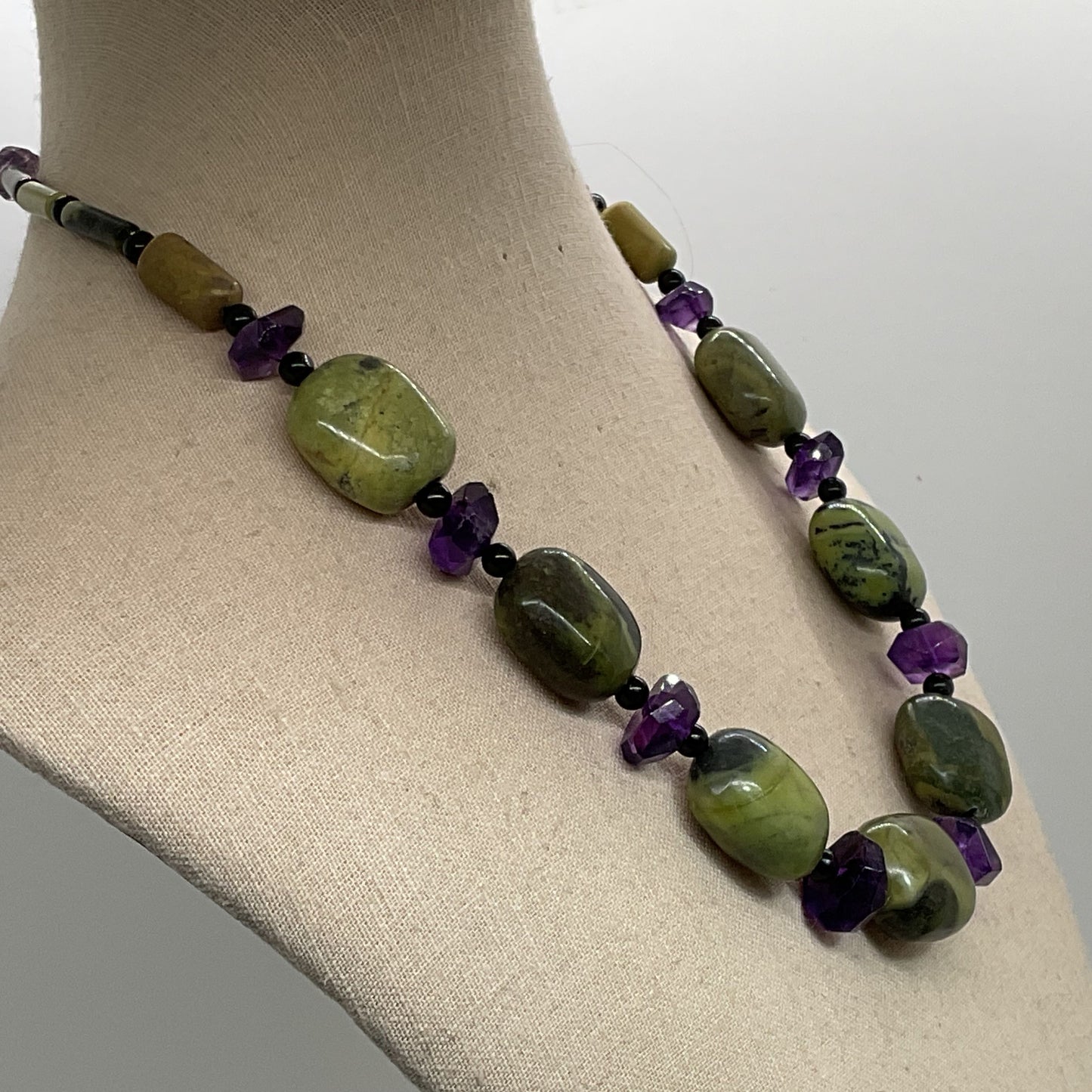Sterling Silver Jasper & Amethyst Chunky Beaded 18" Necklace