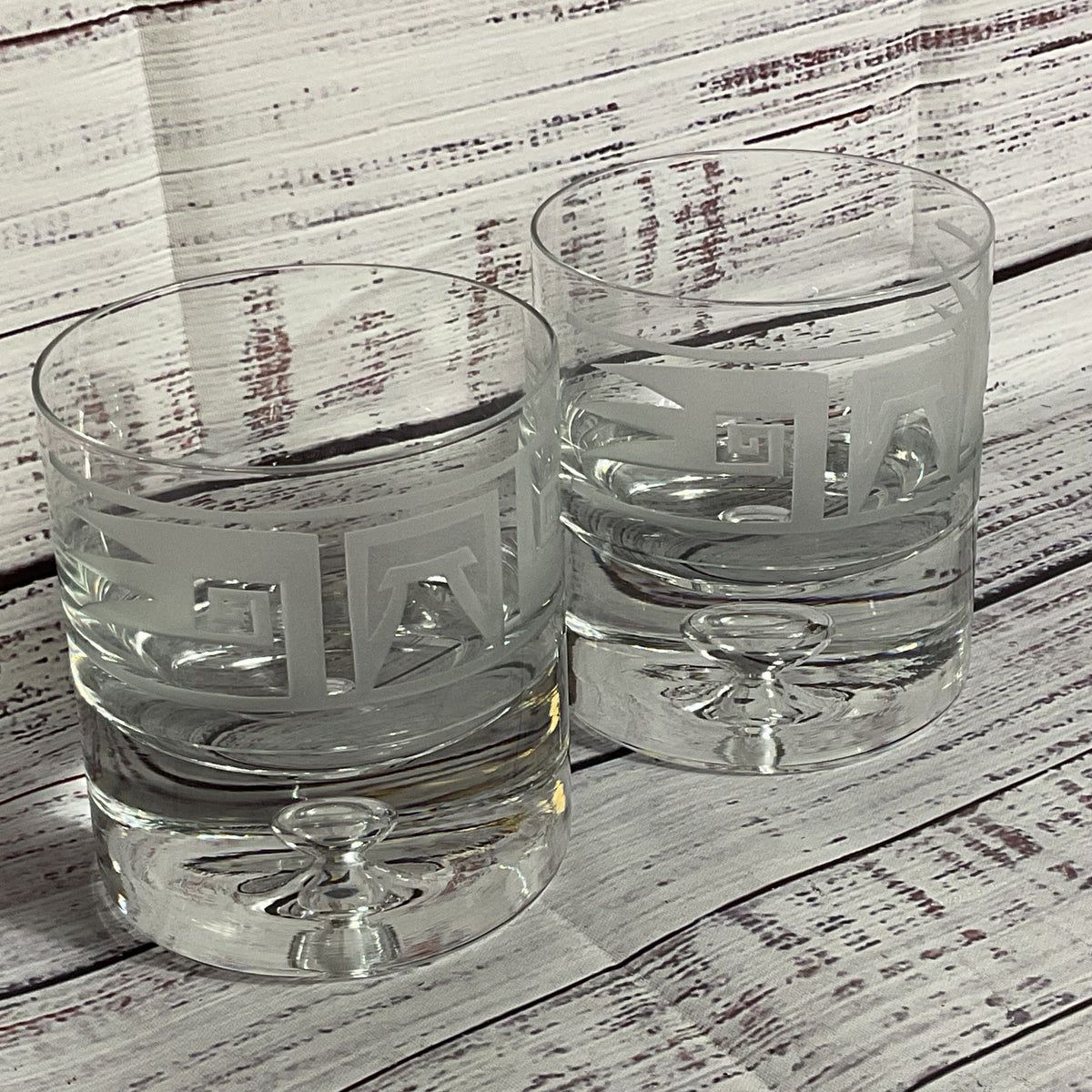 Set of 2 PERRY COYLE Etched Lowball Glassware