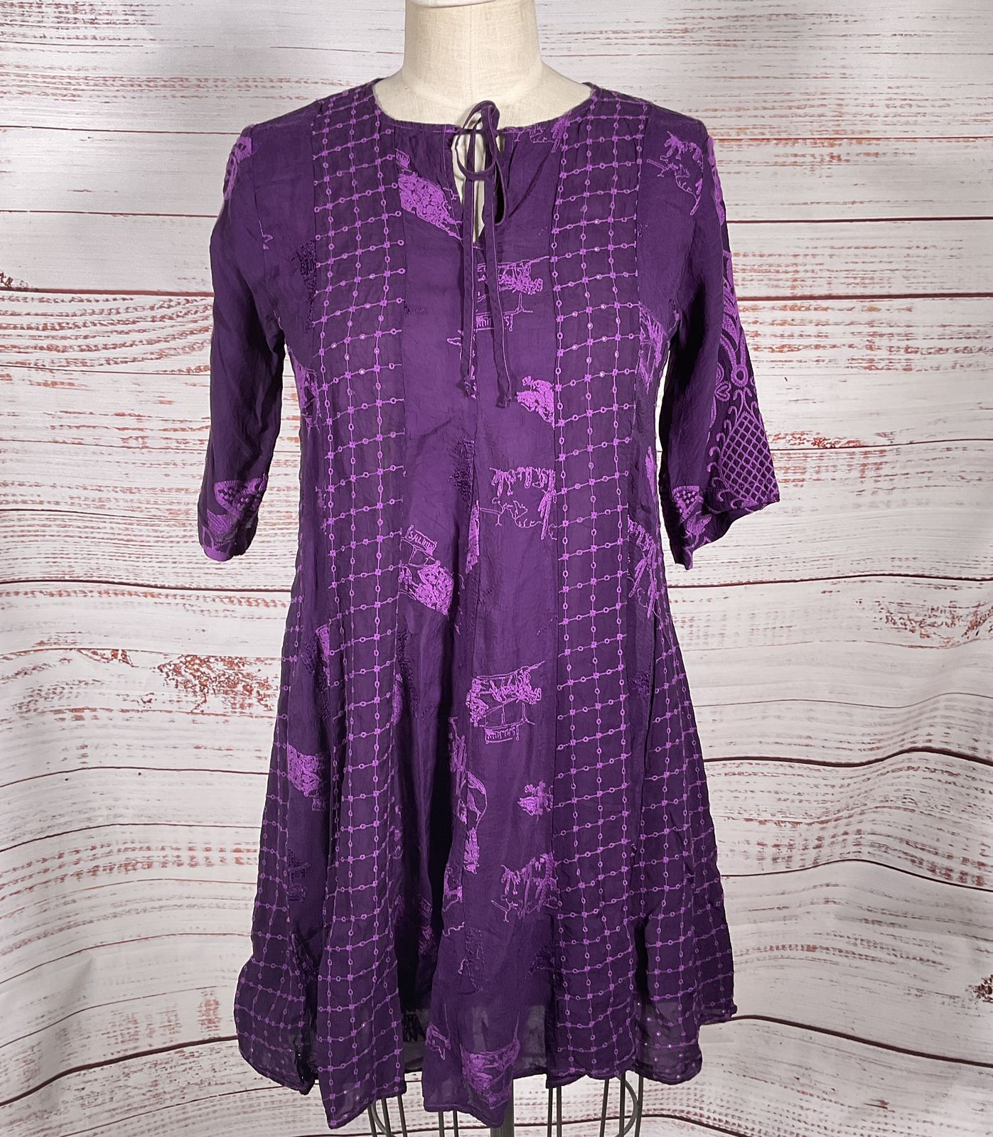 Johnny Was Runswick Lora Embroidered Tunic Dress Purple XS