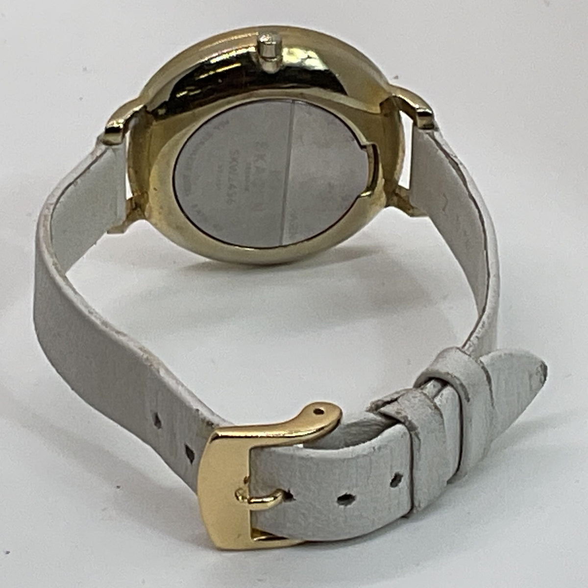 SKAGEN SKW2436 Women's Gold Tone White Dial White Leather Band Watch