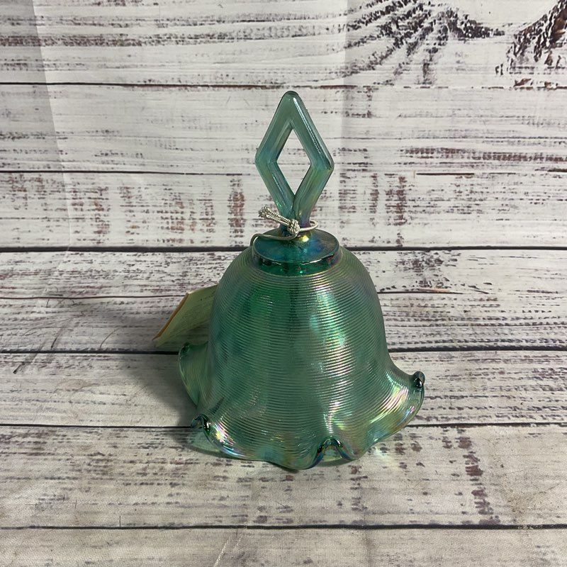 NWT Fenton Green Carnival Glass Bell Handmade Collectible Decor