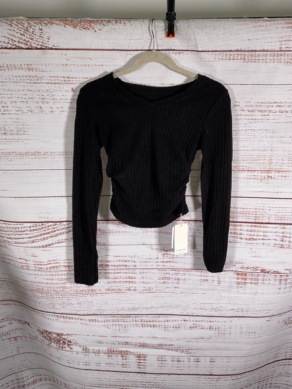 NWT Women's Ribbed Black Long Sleeve Top Size S