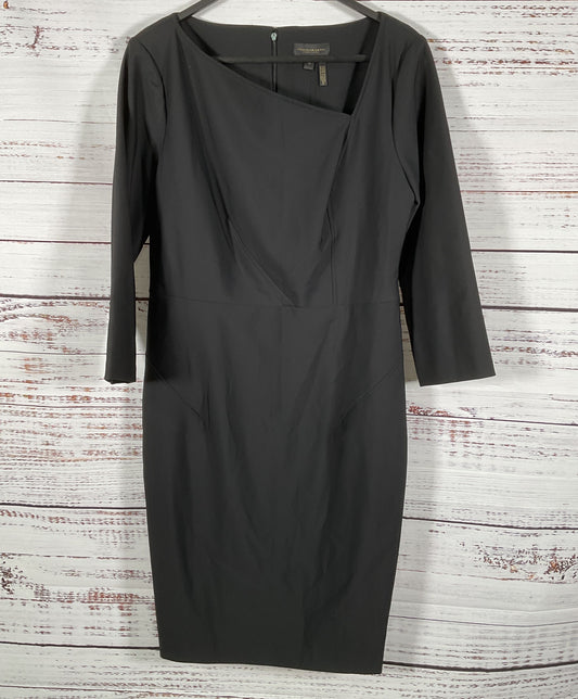 Donna Karan Women's Black Asymmetrical Neck 3/4 Sleeves Sheath Dress Size 10