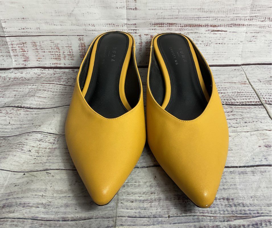 Yuna x Christy Ng Leather Mule Heels Yellow 39
