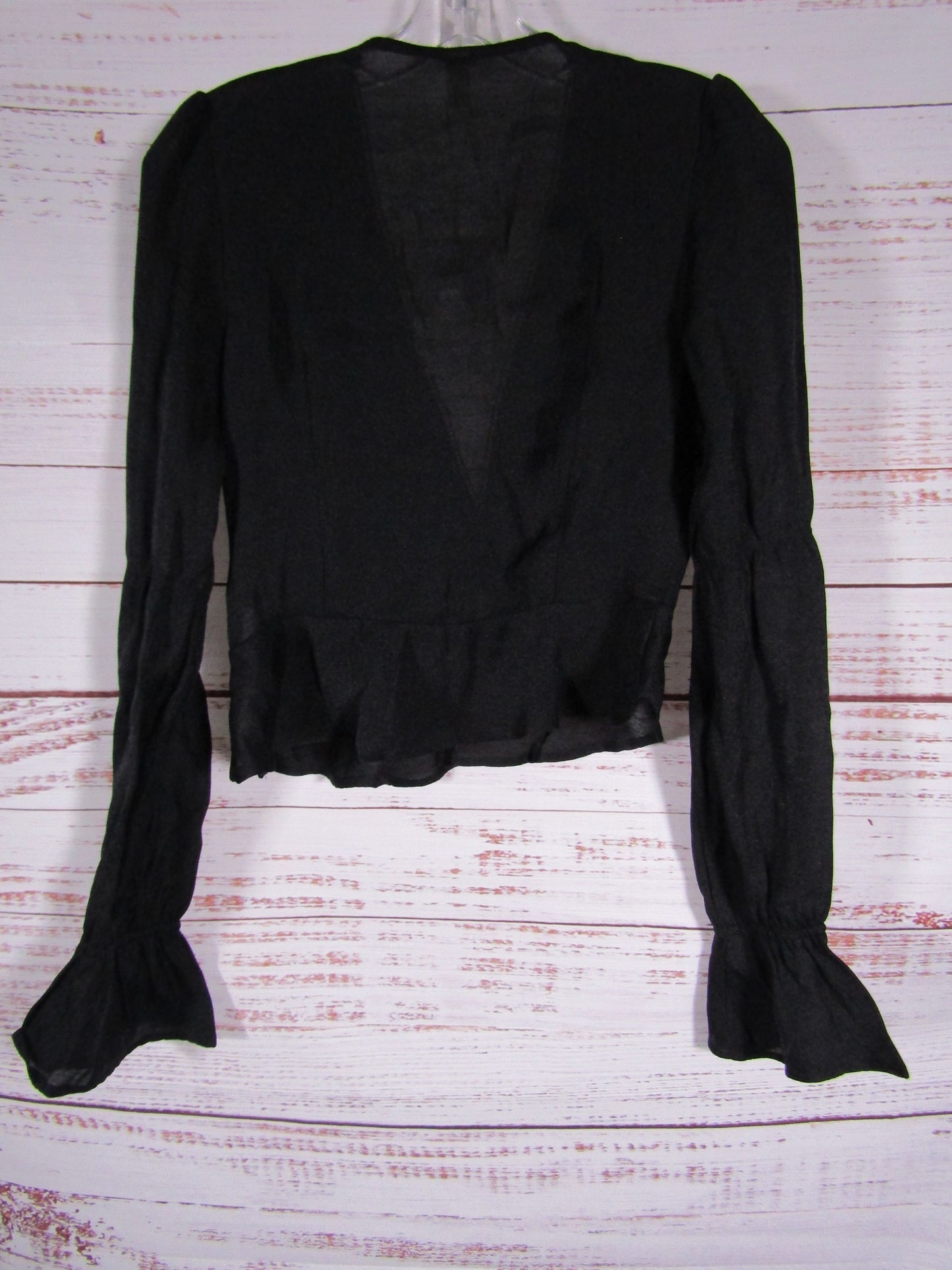 Commense Women's Black Ruffle Sleeve Embroidered Blouse Size S