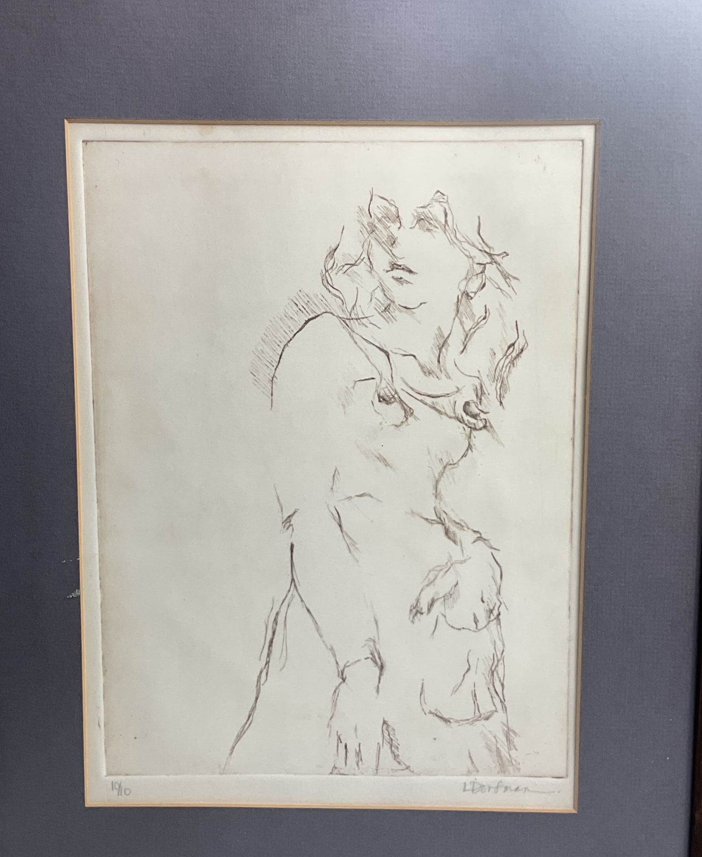 Outline Sketch of a Woman Framed Print Signed by L Dorfman