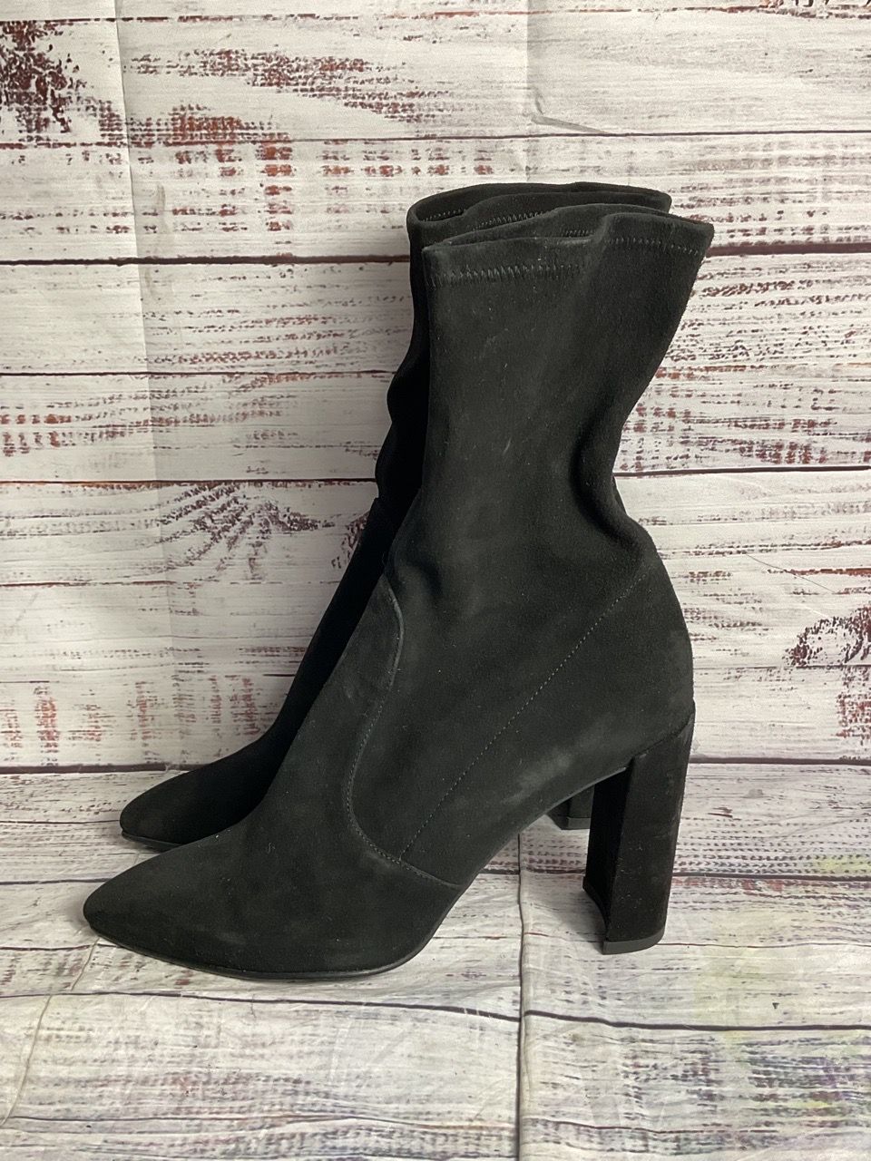 Stuart Weitzman Clinger Suede Stretch Heel Boots Black 7.5