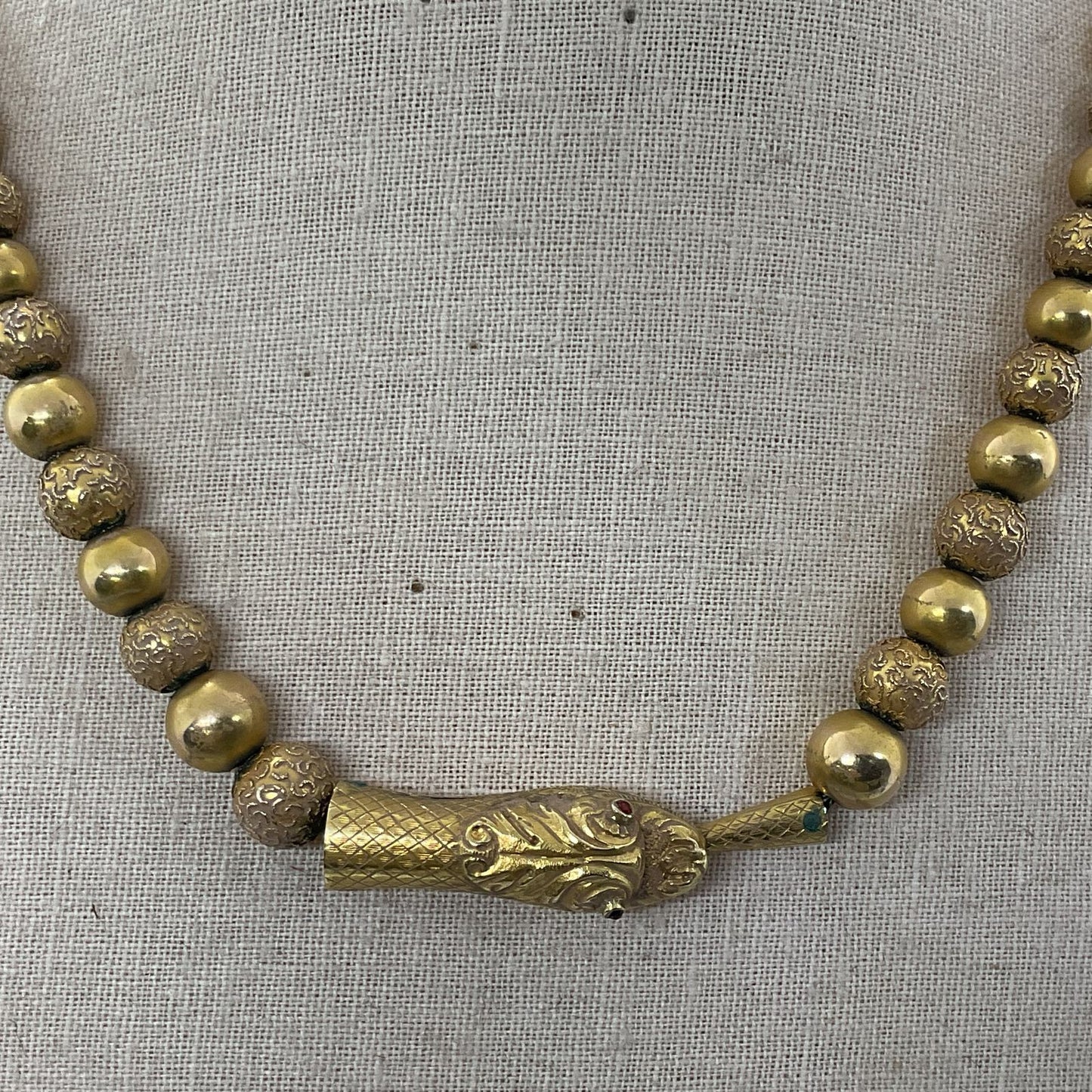 10K Yellow Gold Serpent Head Graduated Beaded 15.5" Necklace- 15.30g AS IS