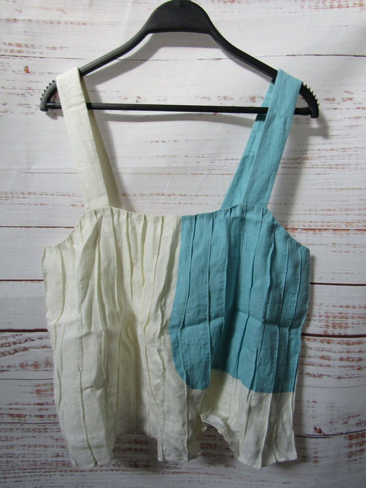 Mara Hoffman Tomoe Women's White & Blue Linen Cropped Tank Top Size S