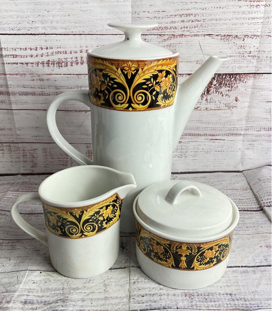 Lynns China Vintage Valetta Fine China Coffee Pot Creamer Sugar Multicolor