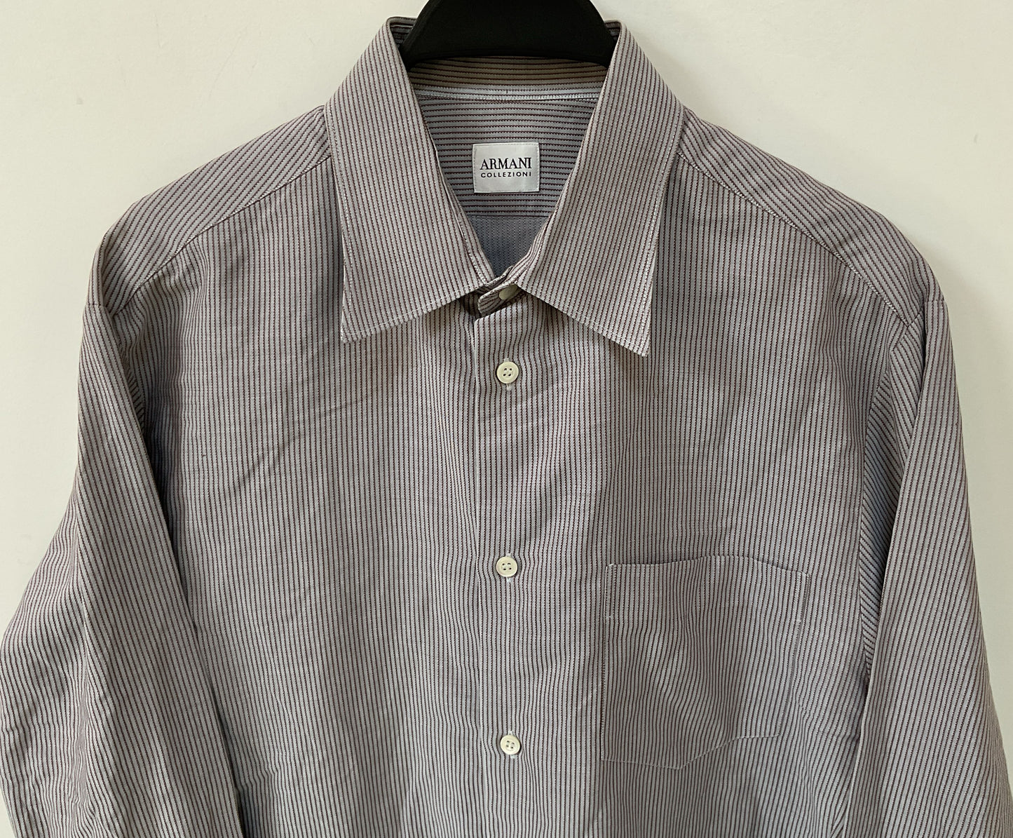 Armani Collezioni Men's Brown Long Sleeve Striped Cotton Button Down Shirt M