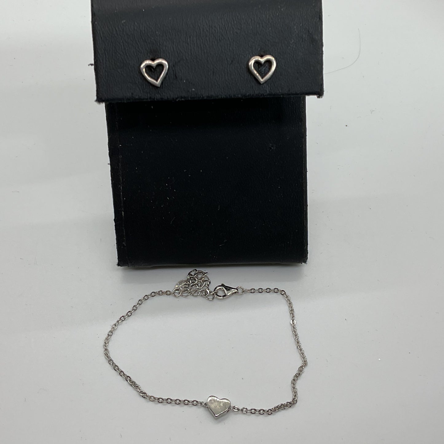 Sterling Silver Heart 8" Bracelet & Stud Earring Set- 2.79g