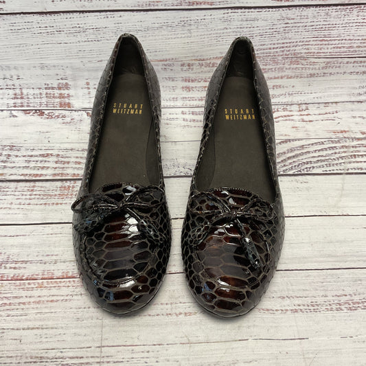 Stuart Weitzman Brown Patent Leather Embossed Snake Style Bow Wedge Heel Women 5