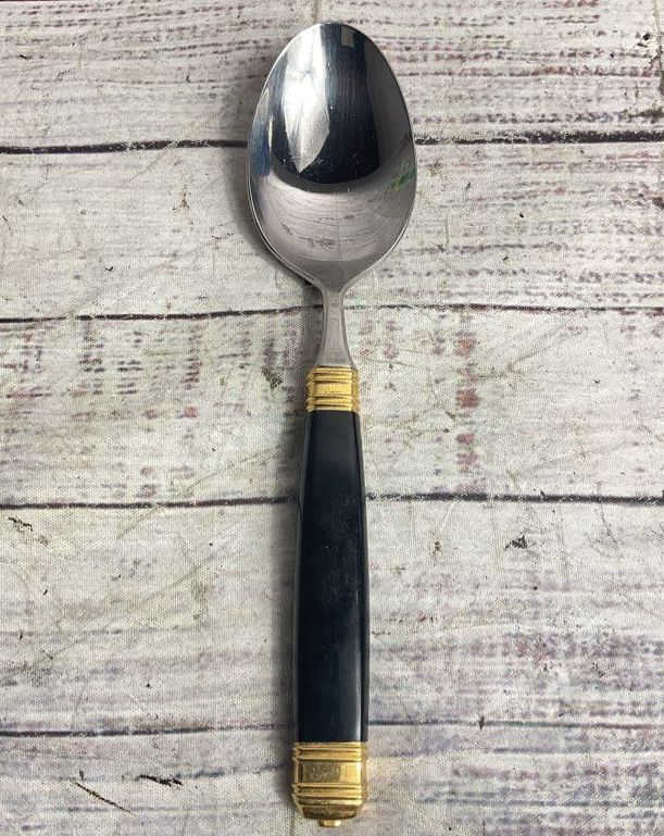 Laslo Mikasa Continental Set of 12 Stainless Steel Big Spoons Black Gold