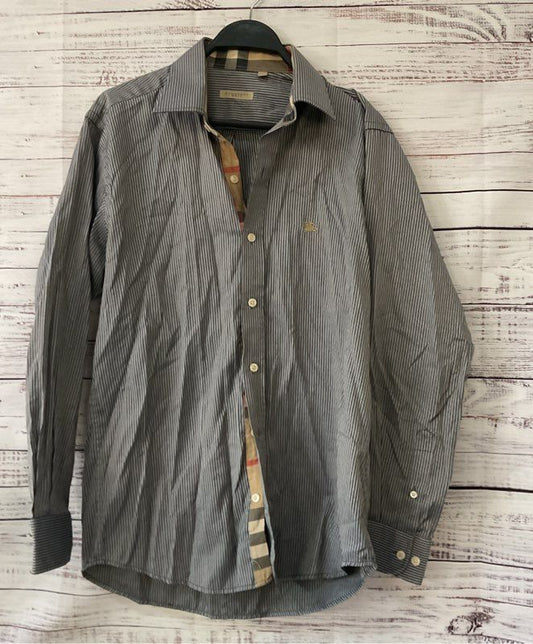 Men's Burberry Brit Black and Gray Pinstripe Button Down Shirt Size M