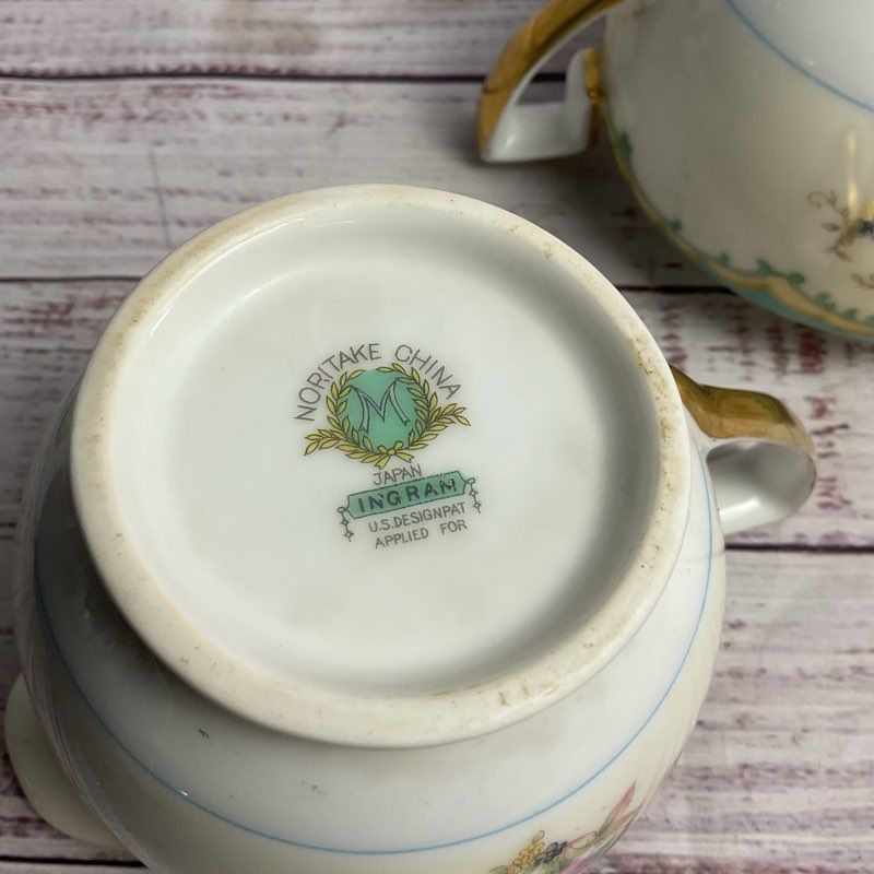 Noritake Ingram Floral Gold Trim Porcelain Creamer & Lidded Sugar Set