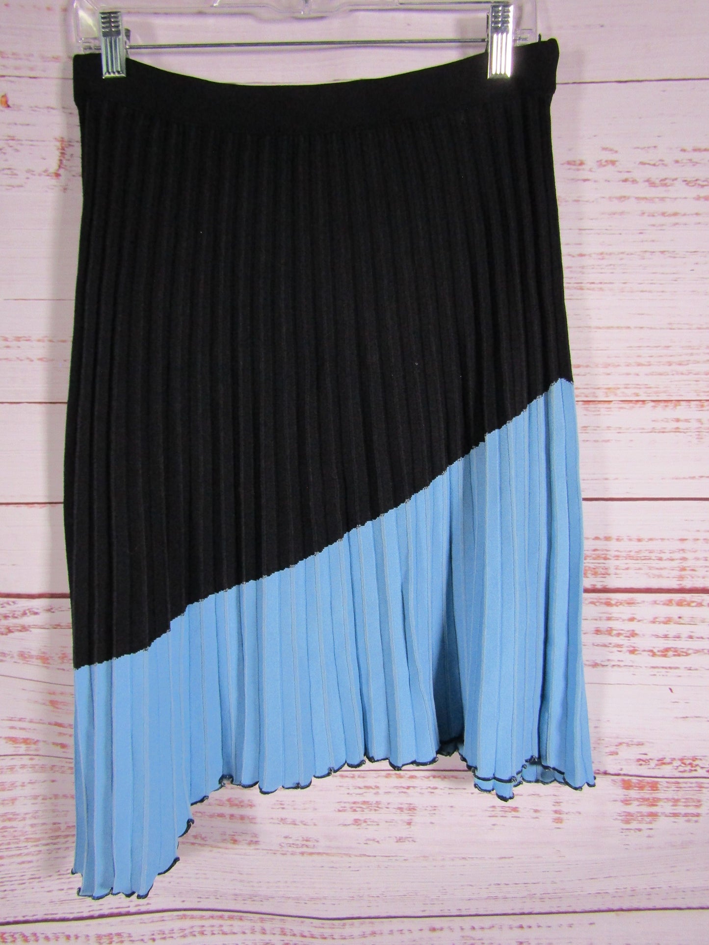 Derek Lam 10 Crosby Harper Women's Black & Blue Pleated Asymmetrical Skirt 10