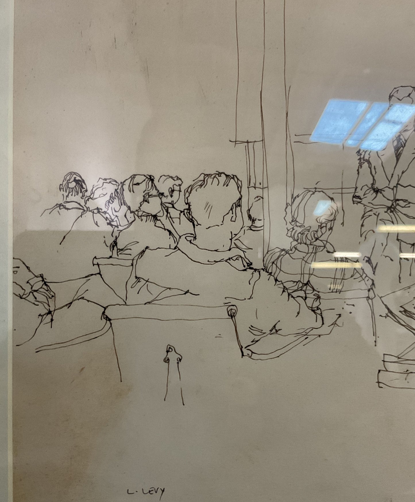 Vintage L. Levy Classroom Courtroom Gathering Pen Sketch