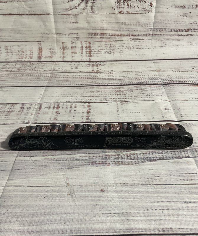 Figurine Row Of Seven Elephants Hand Carved Soapstone Carving Vintage African