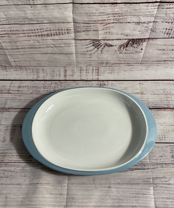 Vintage Mcm Alessi Tendentse White Porcelain Serving Platter Blue Handles 13.75"