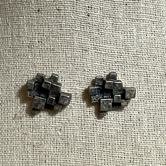 VTG. GUY VIDAL Brutalist Modernist Cubist Abstract Pewter Earrings