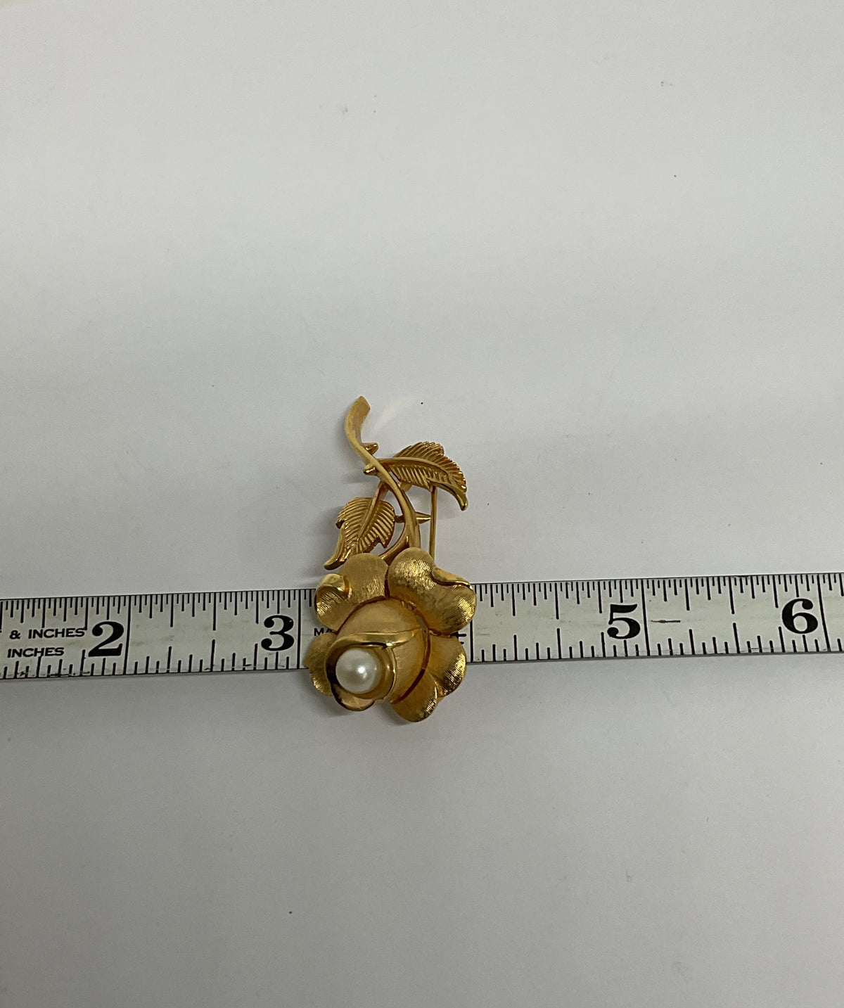Trifari Gold Tone Vintage Flower Brooch Faux Pearl