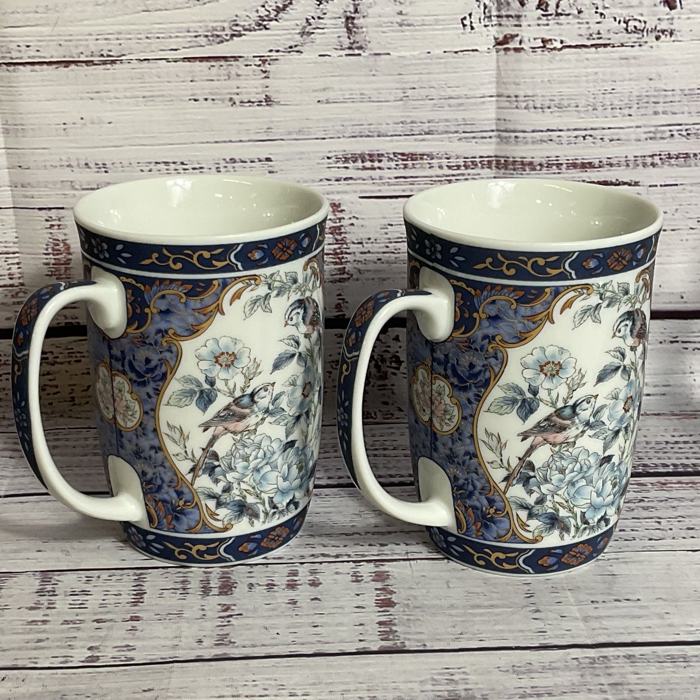 Pair of VTG. OTAGIRI Japan Blue Royal Bird Motive Cups- 4.25"