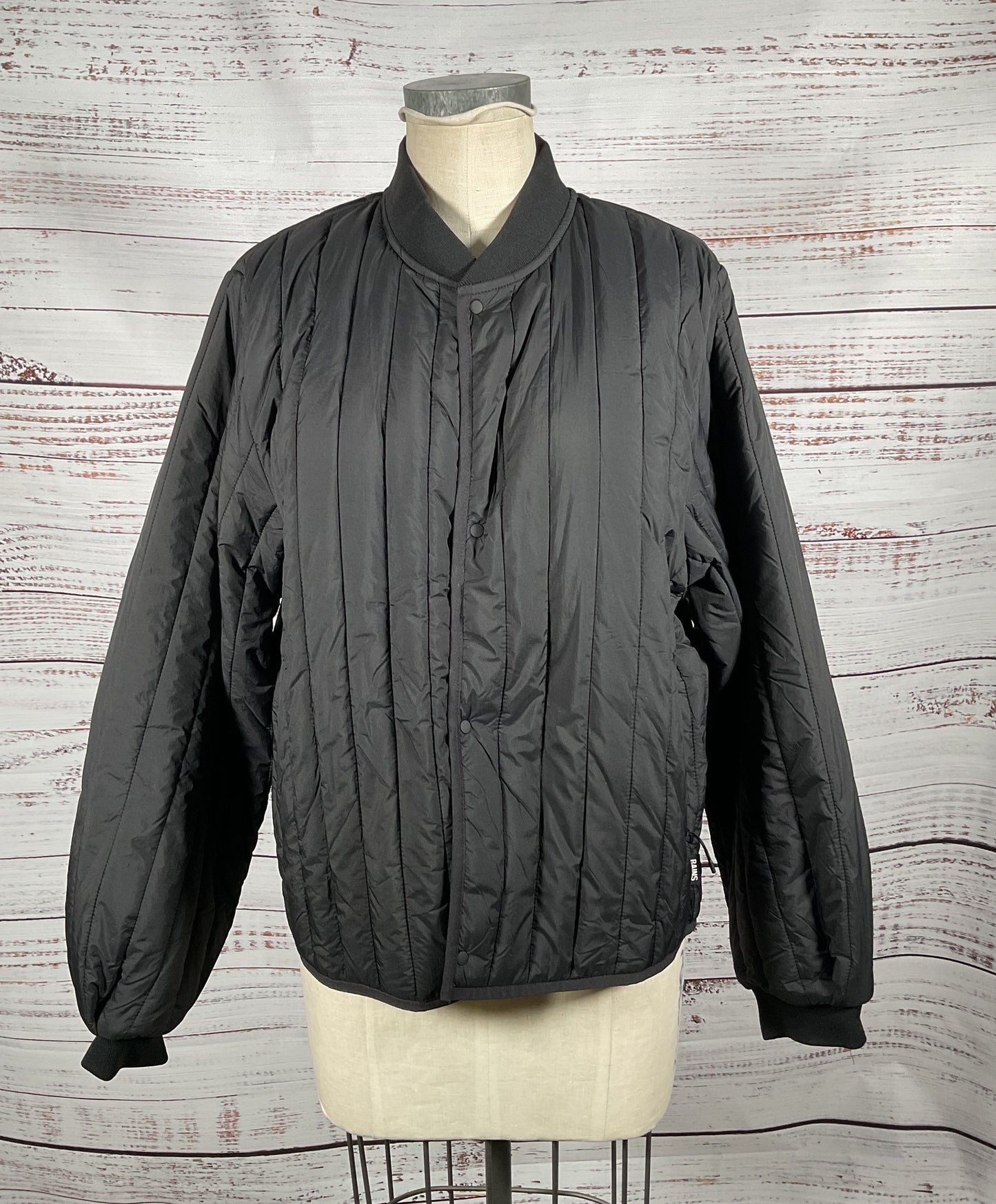 Rains Banja Water Resistant Channel Quilted Bomber Jacket Black XL