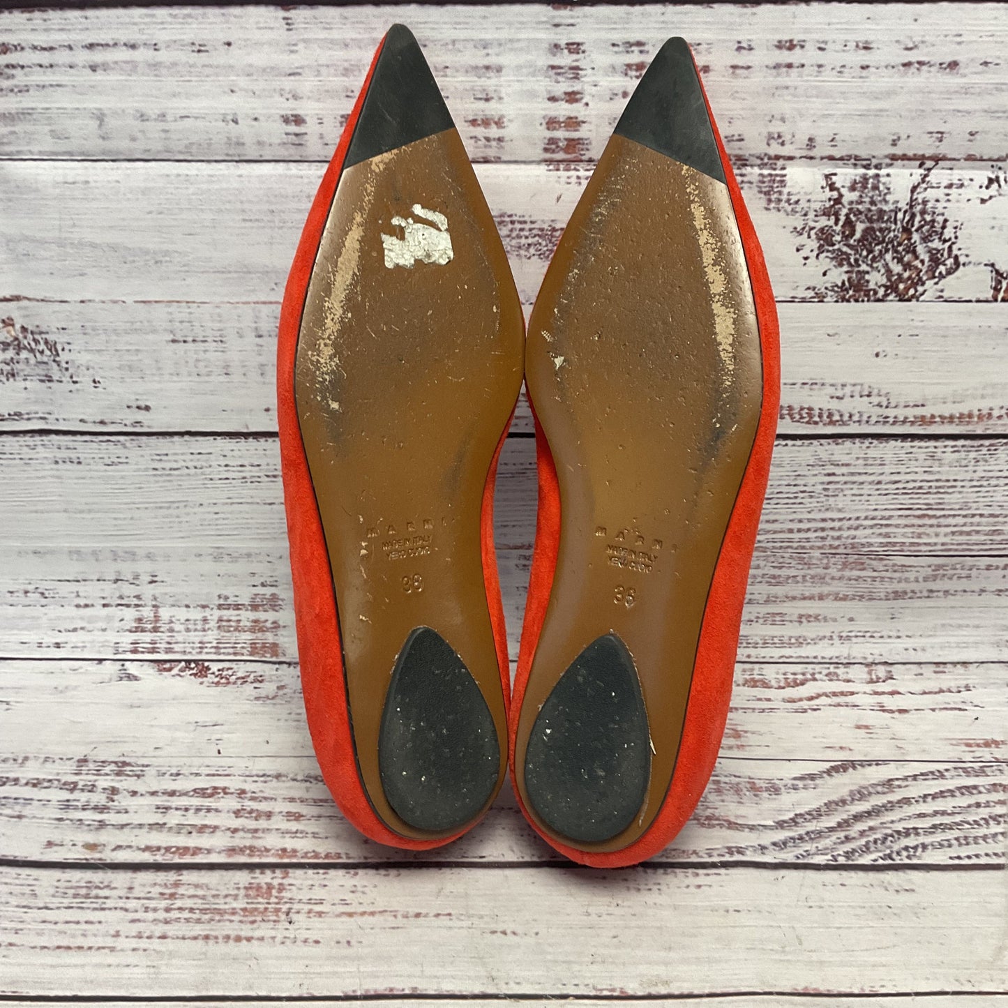 Marni Red Suede Pointed Toe Ballet Flat Women Size 6US 36EU