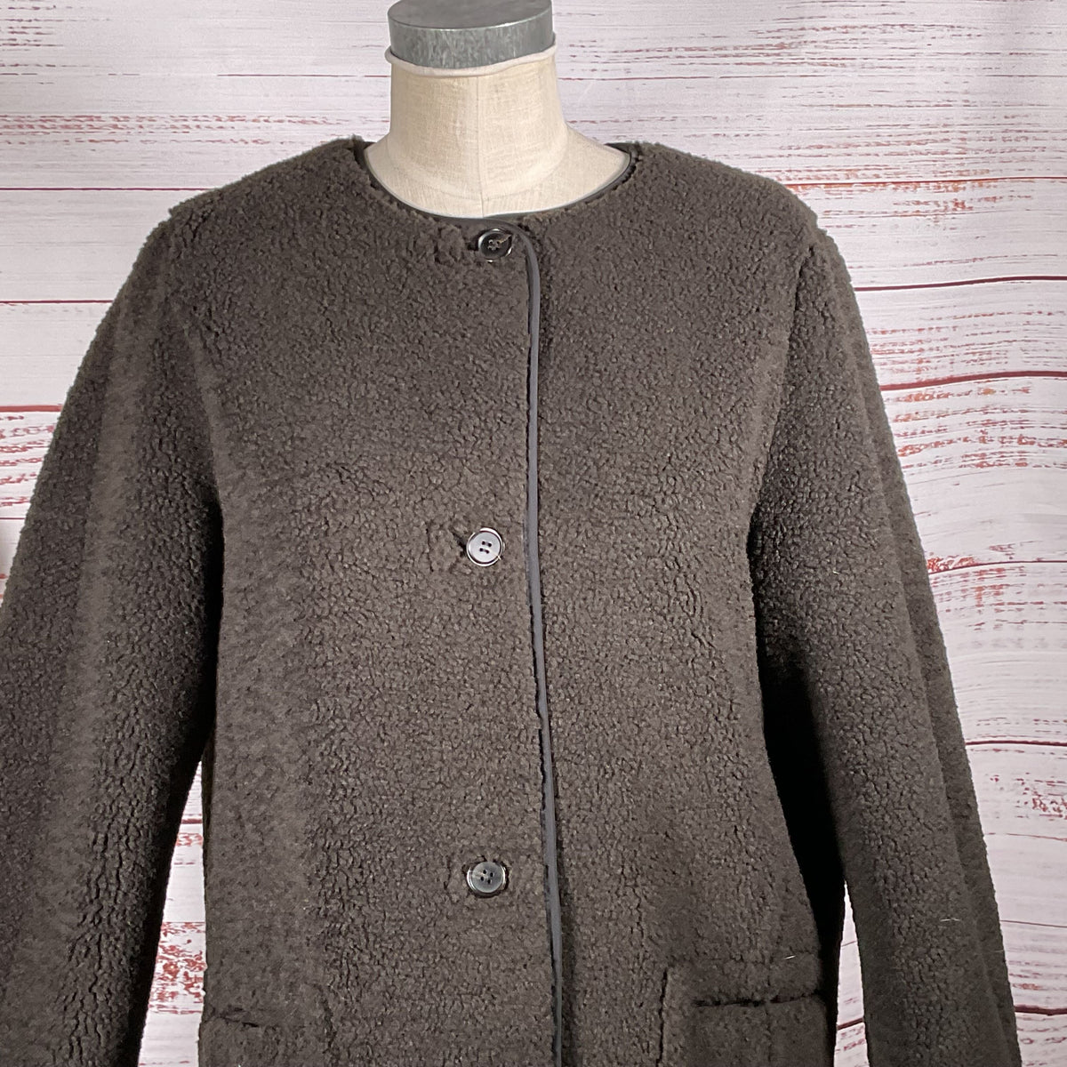 COS Women's Brown Longline Teddy Jacket- SZ L (SEE MEASUREMENTS)