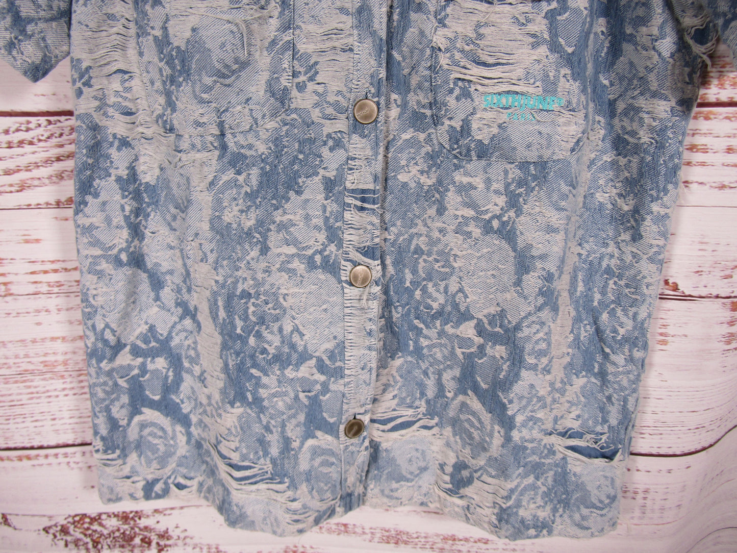 Sixth June Men's Blue Distressed Denim Short Sleeve Jacket Size XL