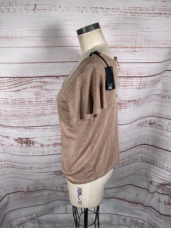 NWT Paige Women's Haider Tee Nude Gold Color Shimmer Short Sleeve Blouse Size M